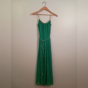 Annabelle- Flowy Kelly Green Maxi Dress with Gold Accents- Size S